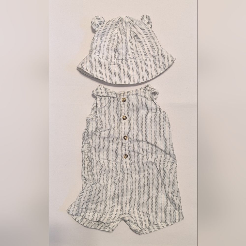Carter's Baby Romper with Button Details & Adorable Matching Hat